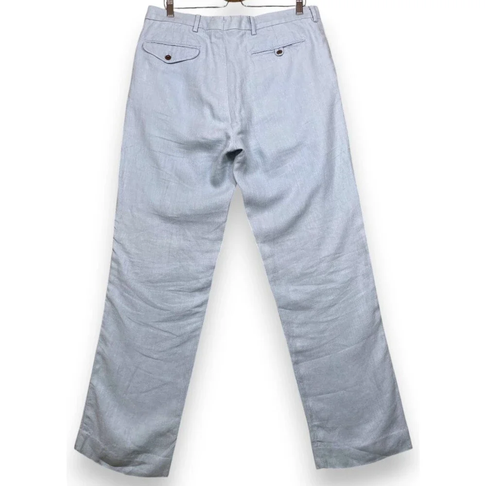 Vintage Polo Ralph Lauren Linen Pants 34x31 Light Blue Herringbone Trousers Read